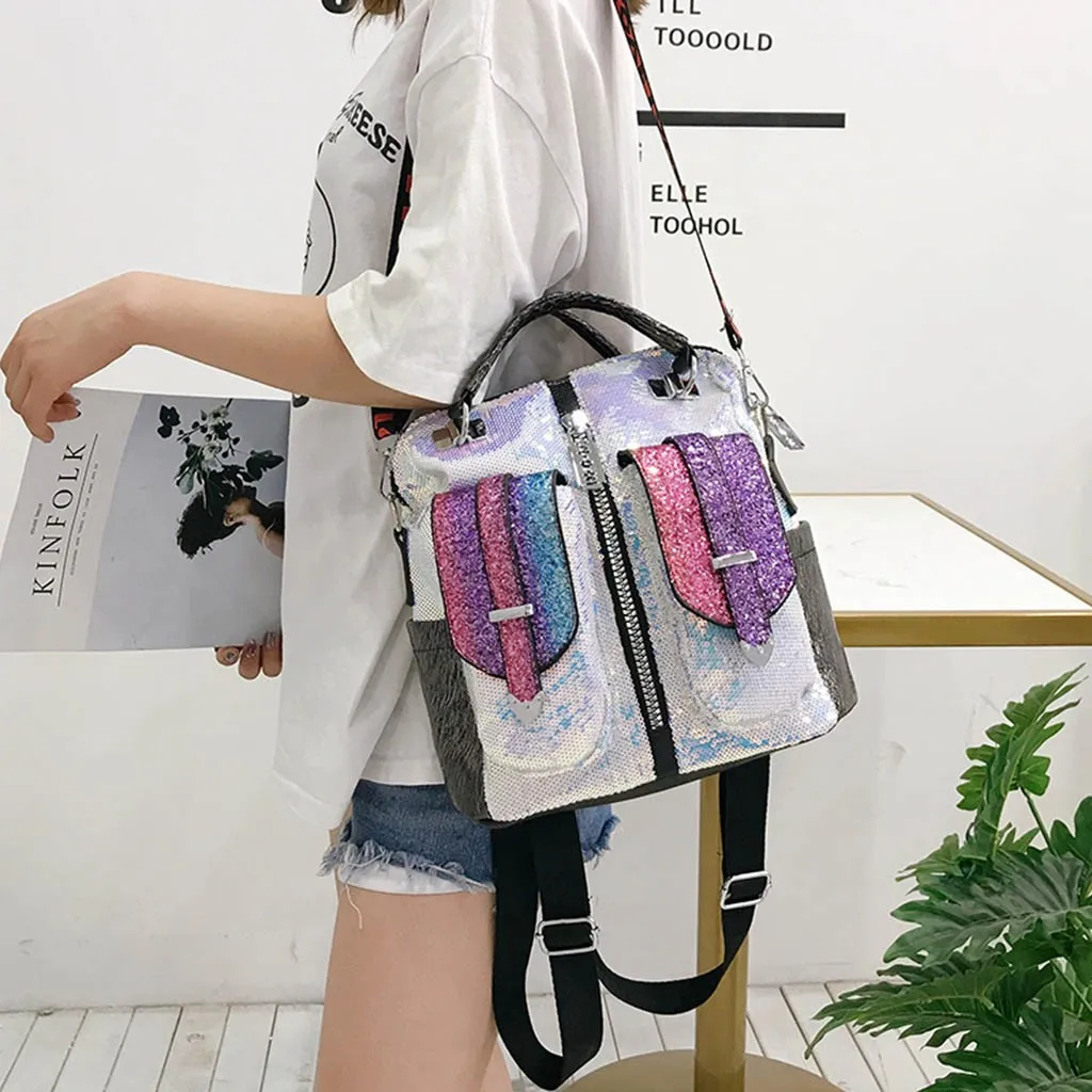 Женская сумка-мессенджер, повседневная сумка на плечо с цветными блоками, модная сумка на плечо с блестками, Большая вместительная сумка на плечо, мужская сумка#20