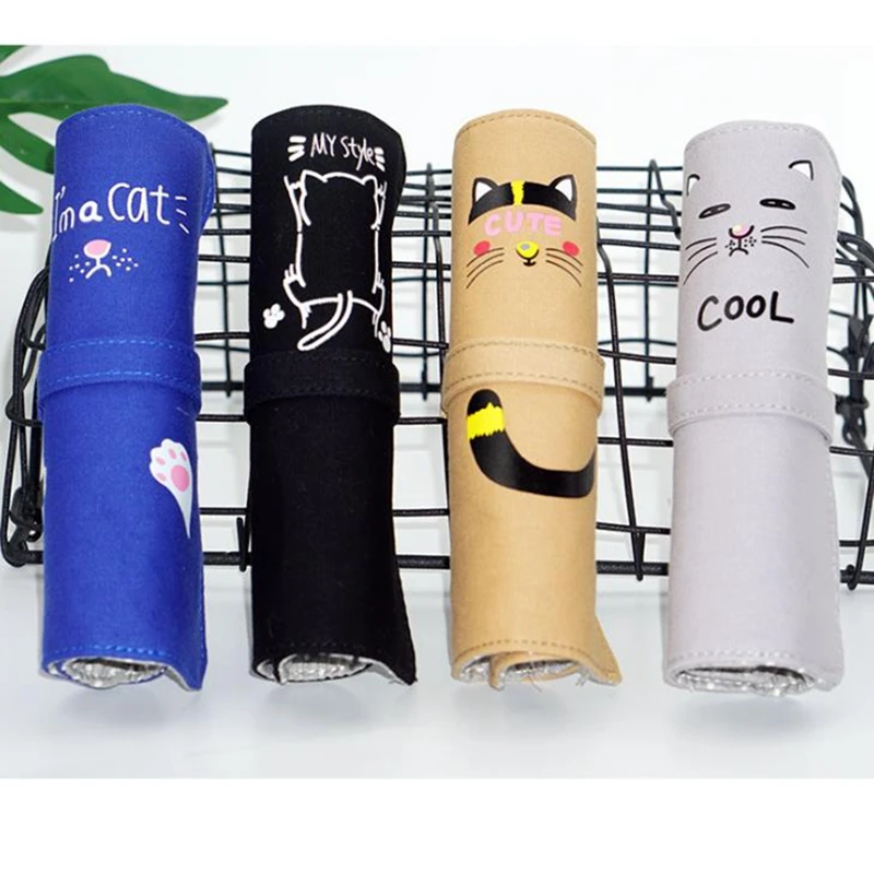 

Cute Cat Roll Up Pencil Case School Pencil Case for Girls Boys Black Pencil Box Canvas Pen Bag Stationery Pouch School Supplies