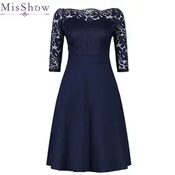 Дешевый темно-синий коктейльные платья Элегантные Короткие Маленькое черное платье кружева с открытыми плечами вечерние платья с