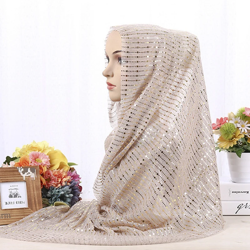 

Sequin Muslim Women Hijabs Scarf Shimmer Shawl Wrinkles Islamic Veil Scarves Head Cover Wraps Dubai Hoofddoek Tulband Headscarf