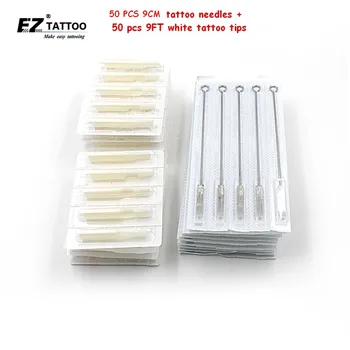 

EZ Tattoo Needles and Tubes Tips (9CM/RM+9FT) Steriled Round/Curved Magnum Tattoo Needles with White Tattoo Tips 100pcs/