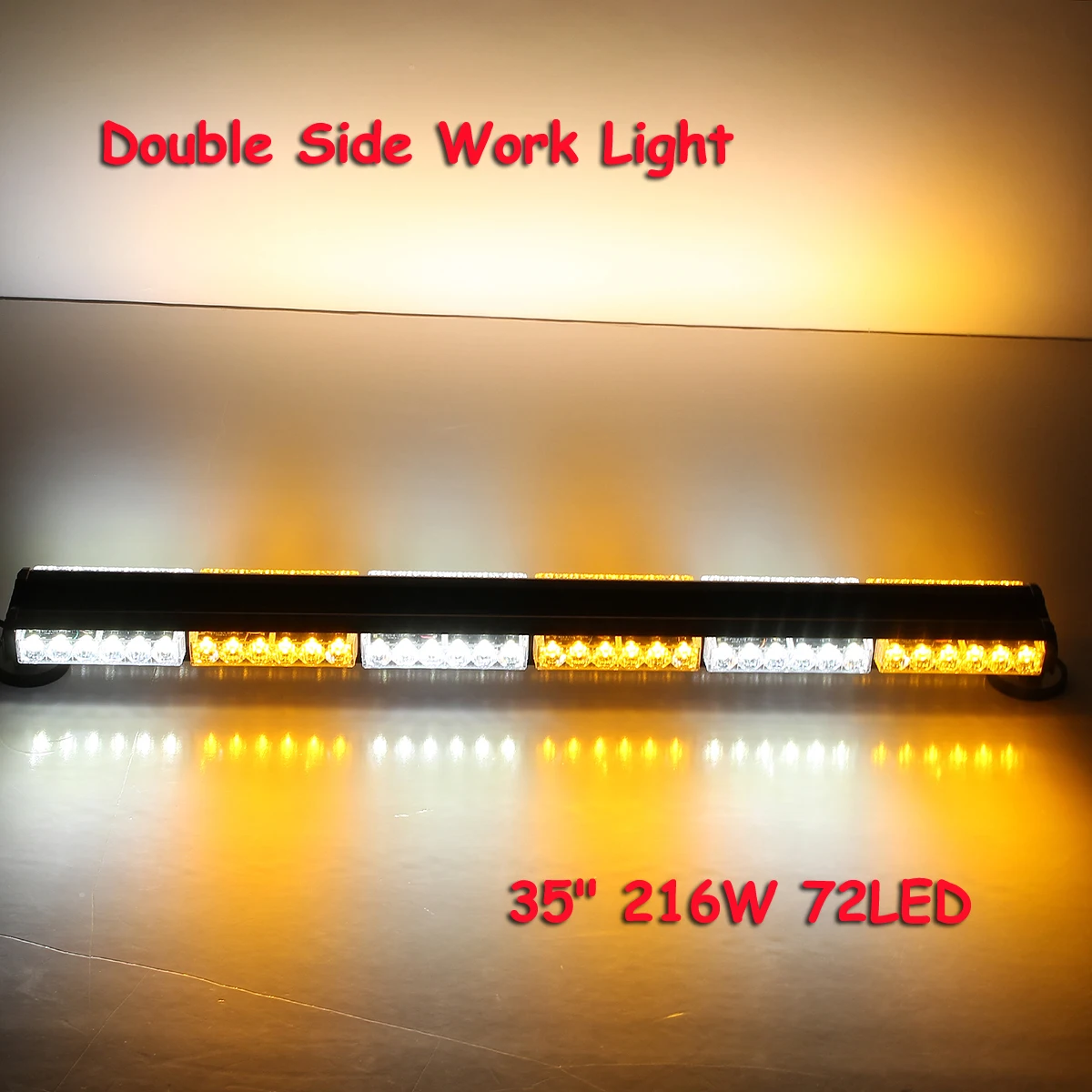

35" 216W 72LED Style Double Side Work Light Bar Beacon Warn Strobe Lights Amber White Strobe Emergency Light Profession