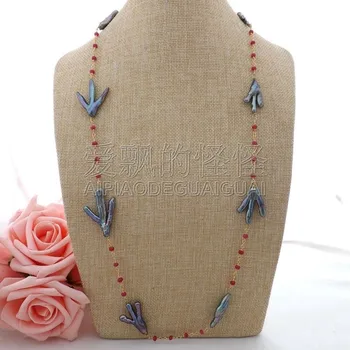

N062602 33" Black Keshi Pearl Red Necklace
