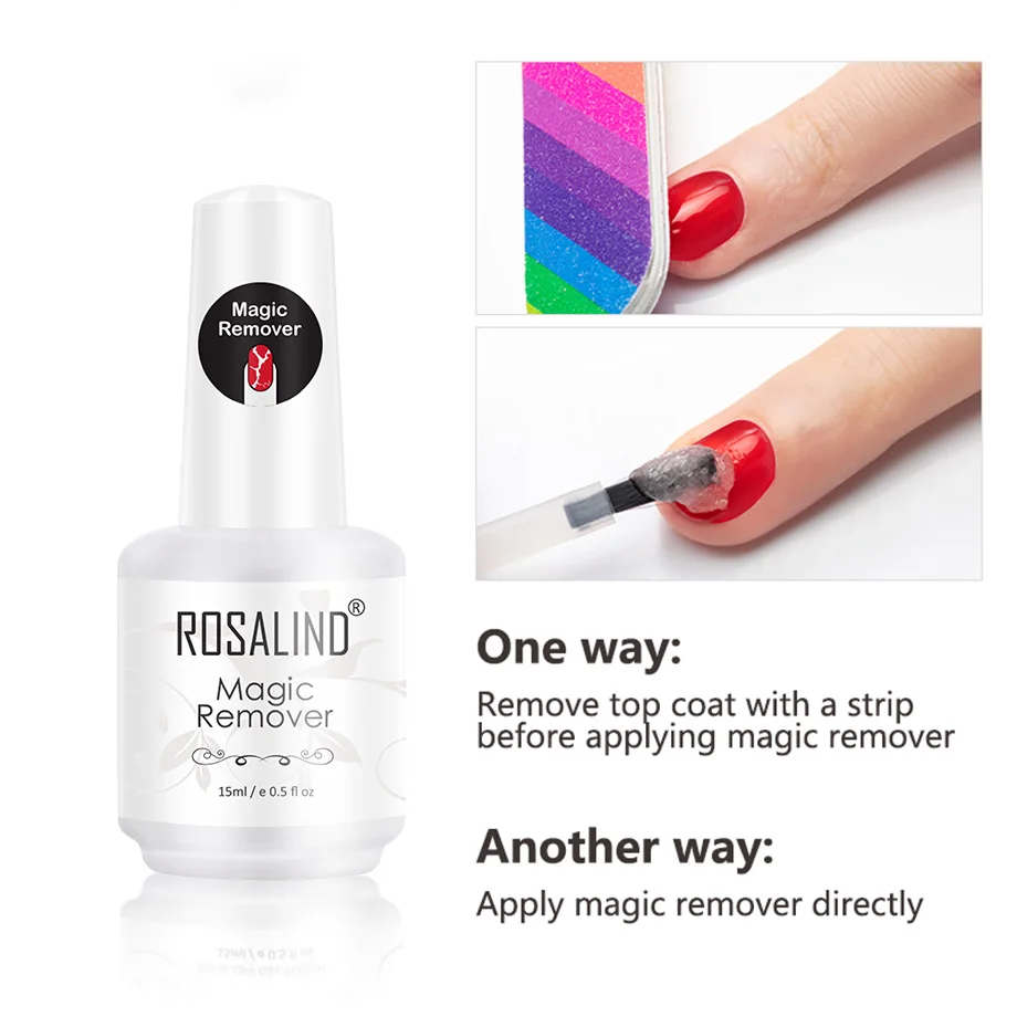 ROSALIND Nail Gel Polish Magic Remover For Manicure Fast Clean Within 2-3 MINS UV Gel Nail Polish Remove Base Top Coat