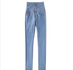 Мода 2018 г. плюс размеры женские вышивка с высокой талией джинсовые пуговицы стрейч узкие джинсовые штаны мотобрюки карандаш для женщин