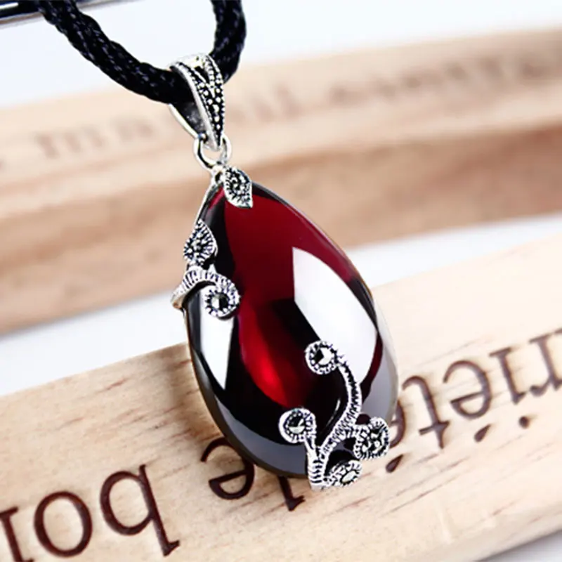 Женское Ожерелье подвеска из серебра 925 пробы с красным камнем|sterling pendant|pendant