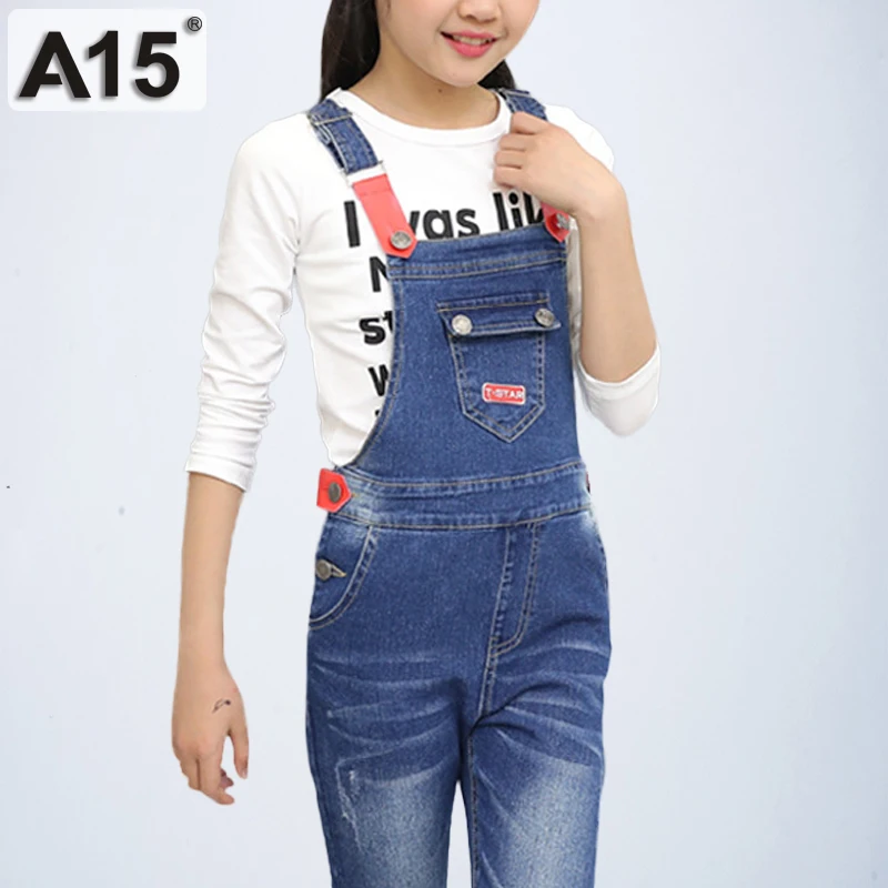 Jeans Kids Pants Children Trousers Girls Jeans Bib Overalls Jumpsuits 2018 Sping Summer Autumn Clothes Big Teens 8 10 12 14 Year
