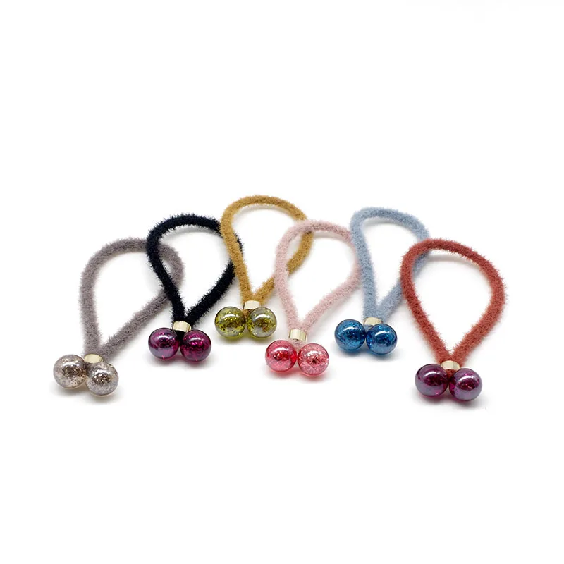 

Cute Elastic Rubber Hair Bands Girls Ponytail Holders Psychedelic Starry Sky Beads Plush Hair Rope Headdress Hair Accessories