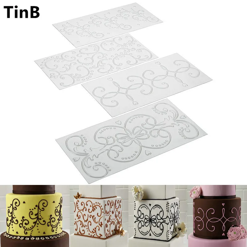 

4PCS Floral Texture Sheet Set Sugar Craft Decoration Texture Mat For Cookie Cupcake Fondant Cake Mold Baking Tools For Cakes