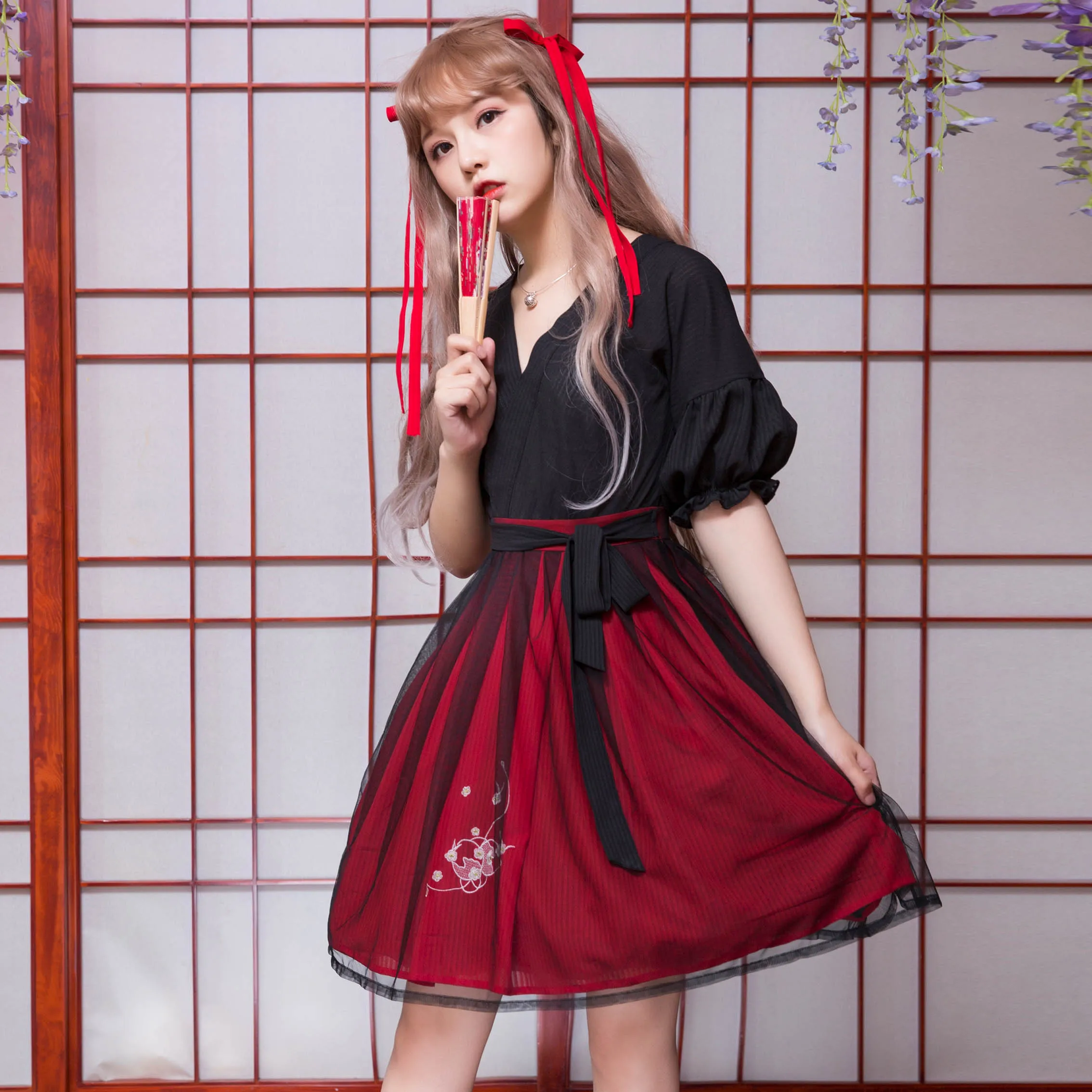 red and black one piece dress