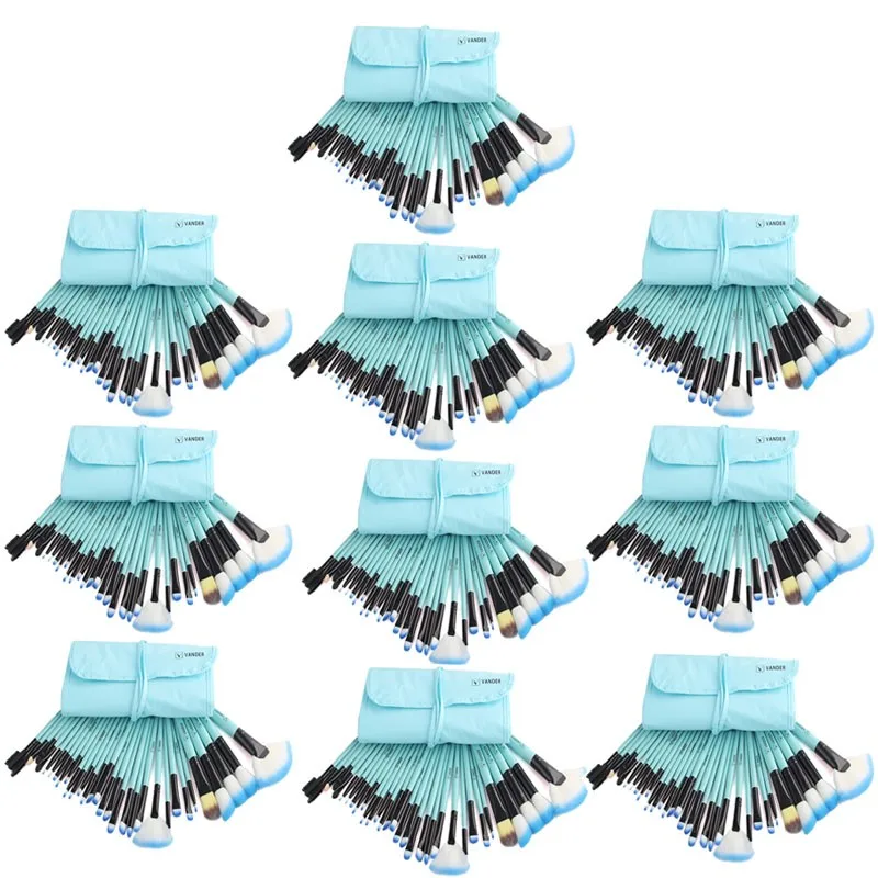 (Wholesale) Blue 10 Sets  32pcs Makeup Brush Set Professional Cosmetics Foundation Eyebrow Face Beauty Make up Tool Kit + Bag (2)