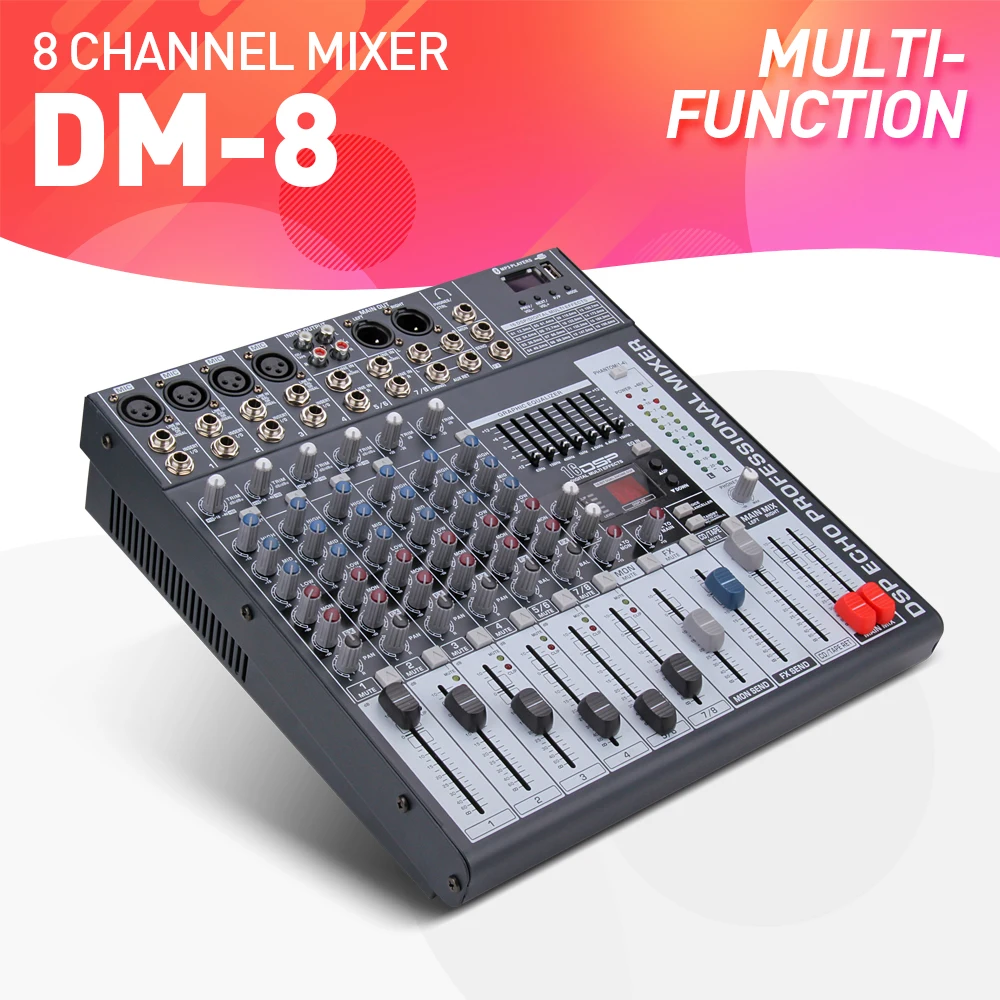 

Good quality, Clean sound!!! 8 Channels Mixer Digital Audio Mixing Console with 48V Phantom Power USB Slot for Recording Stage