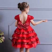 Бальное платье gow для девочек на свадьбу многослойное платье принцессы с блестками и бантом на спине костюм для малышей платья для первого причастия