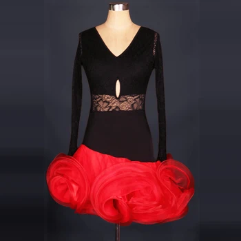 

Latin dance costume sexy long sleeves lace latin dance dress for women latin dance competition dresses