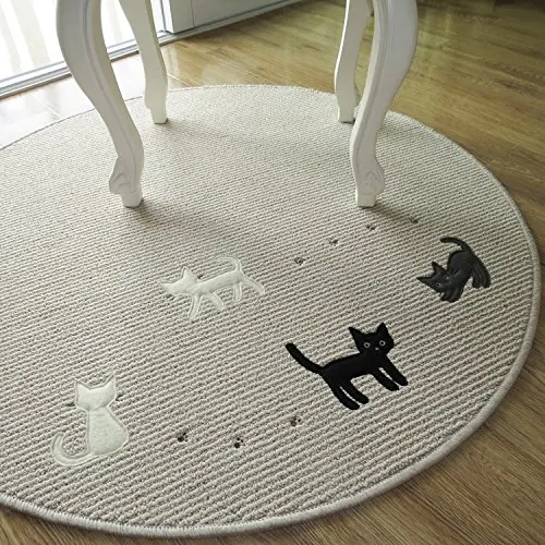 

WINLIFE 100cm Round Cute Little Cat Print Korean Table Mat,Designer Kids Area Rug,Elegant Round Rugs
