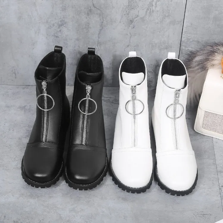 

Big Size 9 10 11-17 boots women shoes ankle boots for women ladies boots shoes woman winter Front zipper with flat round head
