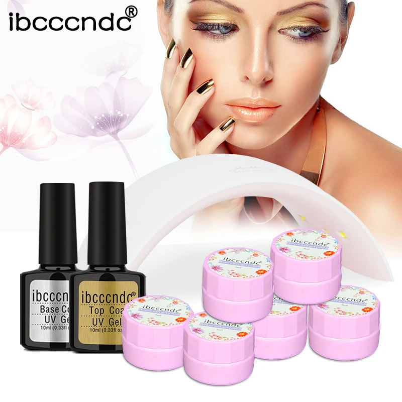 

Nail Art Set 5ml Soak Off UV Flower Fairy Gel Semi Pernament Nail Polish Base Gel Top Coat 24W LED Lamp Varnish Manicure Set