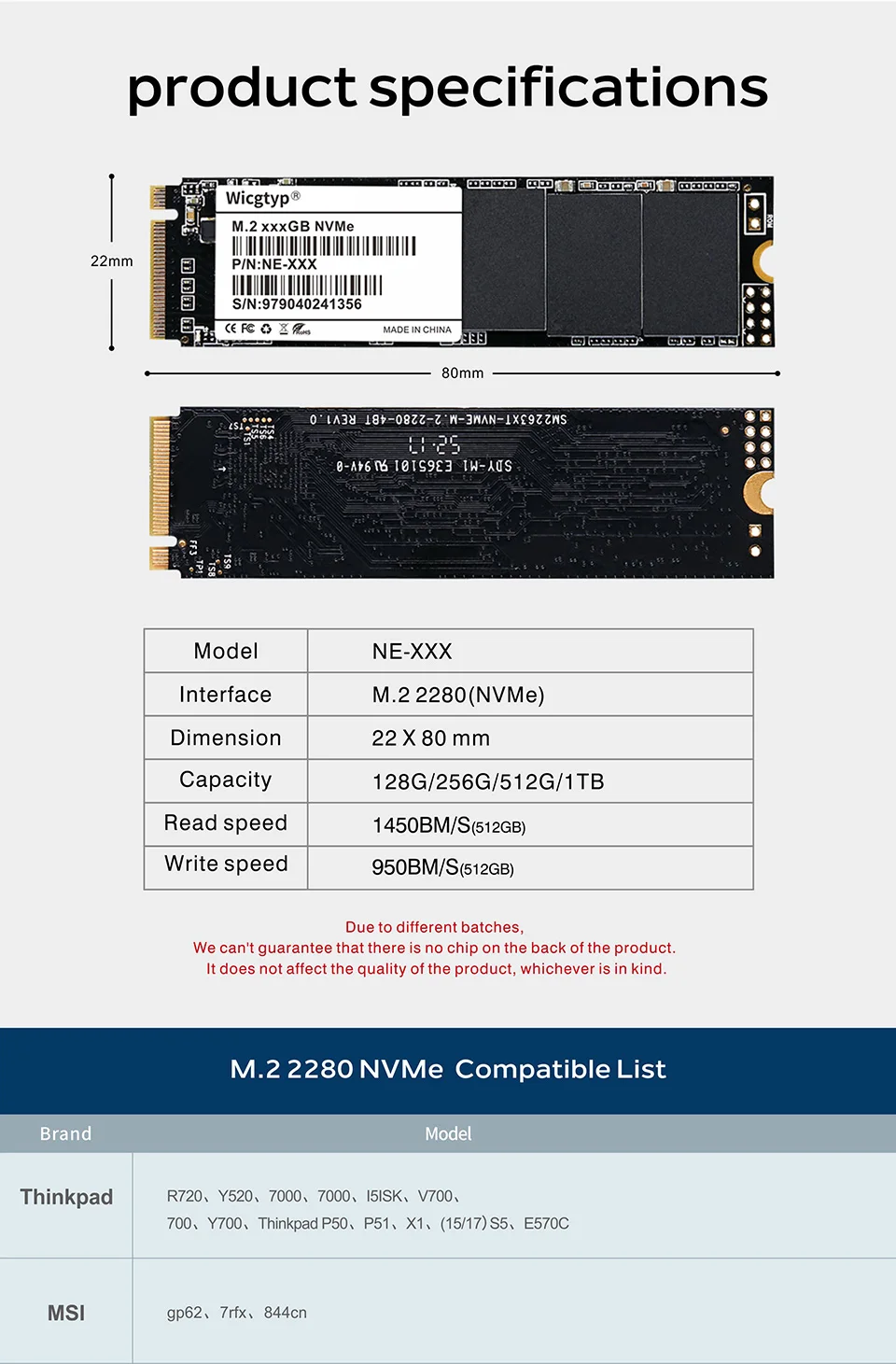 Wicgtyp M.2 SSD PCIe 512 ГБ SSD жесткий диск M.2 NVMe pcie SSD внутренний жесткий диск для ноутбука MSI/Thinkpad P50