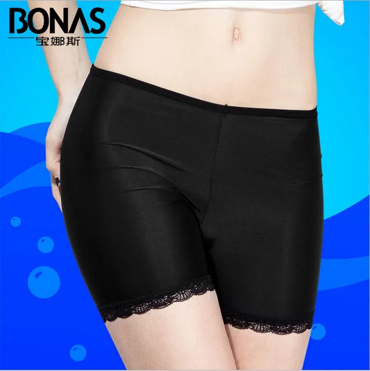 

BONAS safety shorts lace Ice Silk Women Safety Pants Seamless under skirt Women Soft&Breathable Underwear 3 colors NK8016