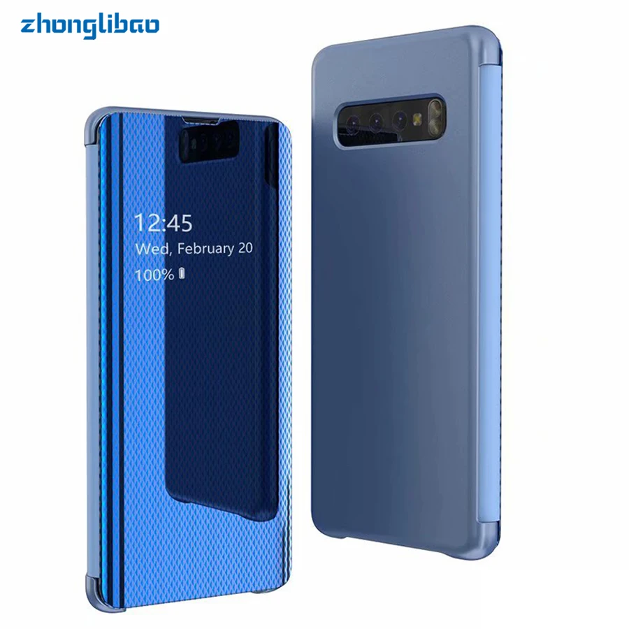 

casing A30 A50 A70 2019 Clear View Flip Case for Samsung S10 S9 S8 Plus S10e Note 9 8 S7 Edge A750 A7 2018 Luxury Mirror Cover