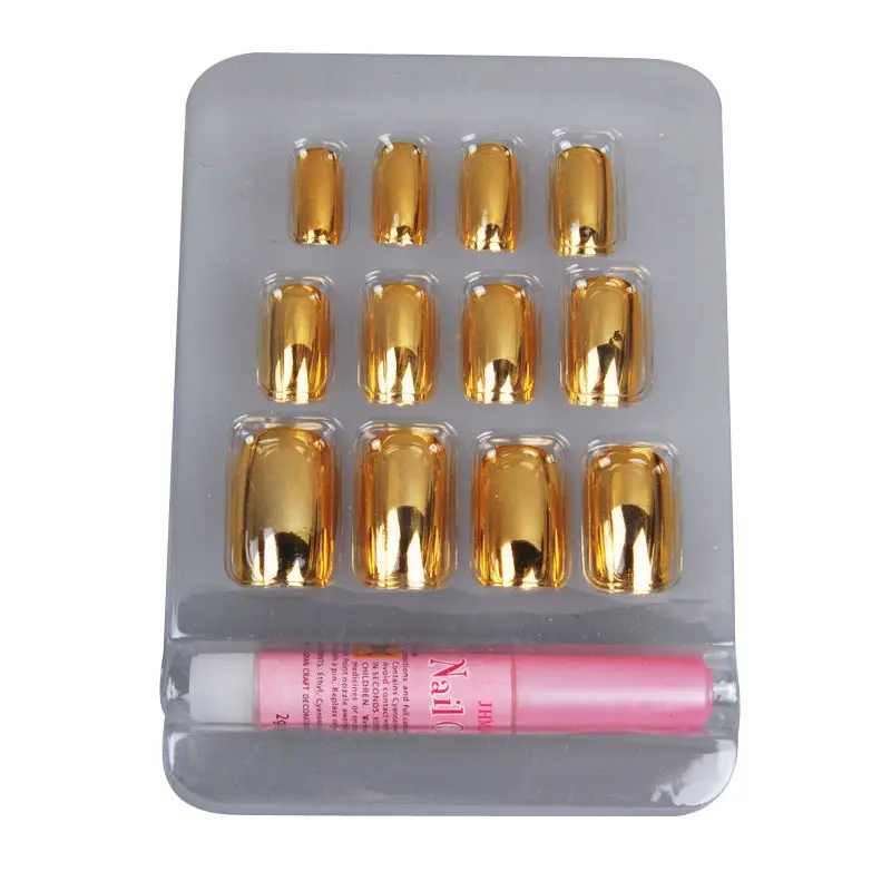 

Biutee 12Pcs Shiny Gold/Silver/Purple Metal Mirror False Nails with Glue