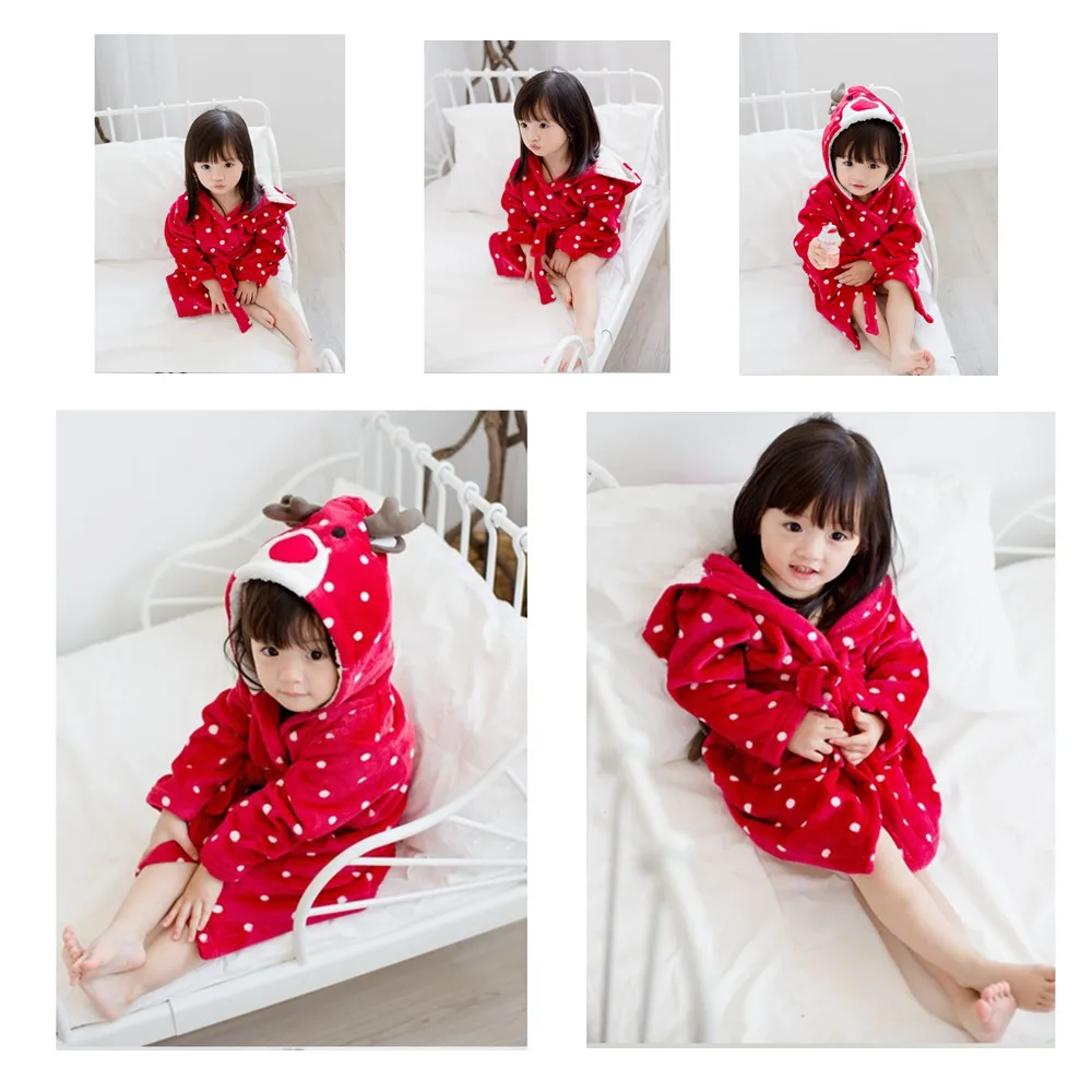 Günstige Weihnachten Bademäntel Red Elk kinder Bademantel Nachtwäsche Homewear Pyjamas Warme Weiche Flanell Weihnachten Kleidung für Kinder 2 6Y