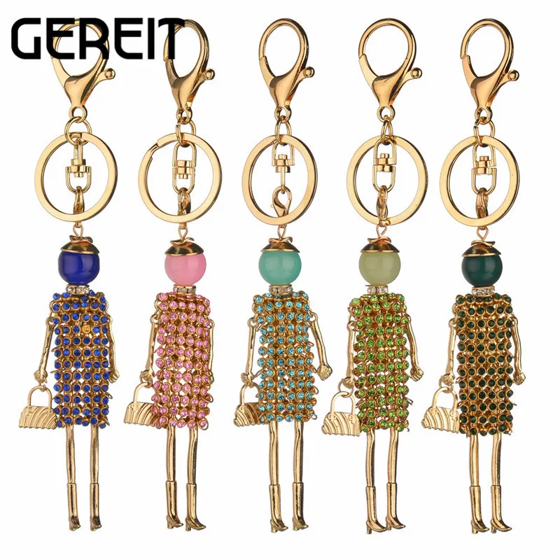 GEREIT Fashion Rhinestone Cute Doll Keyring Women Bag Charm Keychain