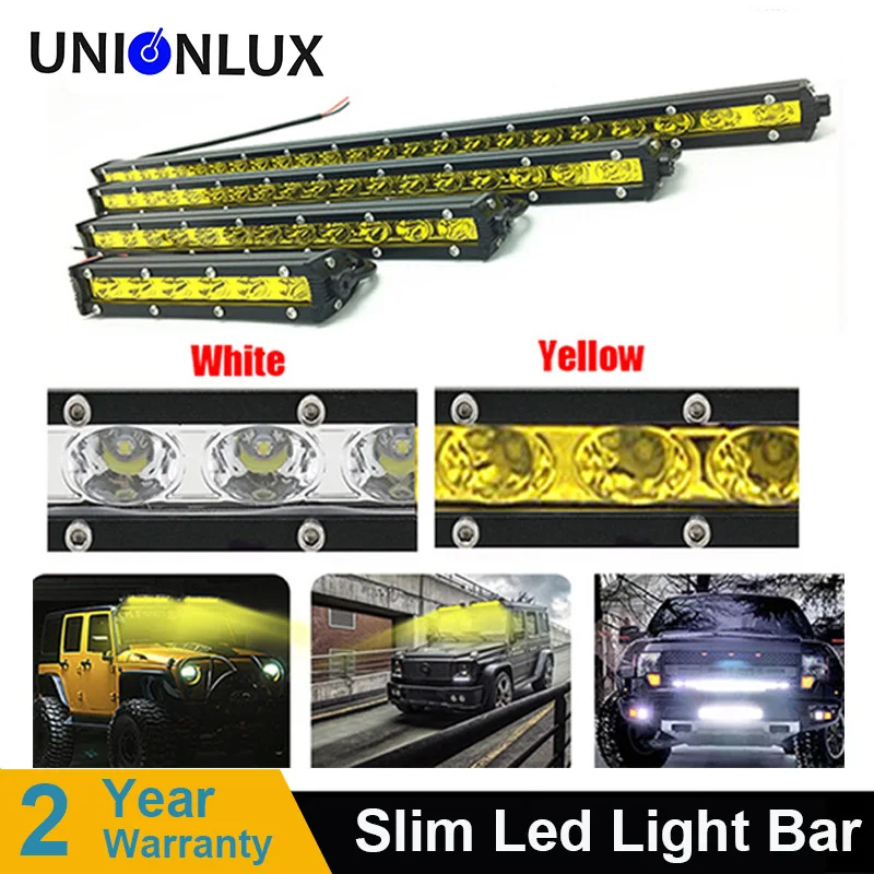 

White Yellow 30W 60W 90W 120W 150W Led Light Bar Single Row Offroad Work Driving Lamp Spot Flood Fog Bulb Off Road Auto 12V 24V