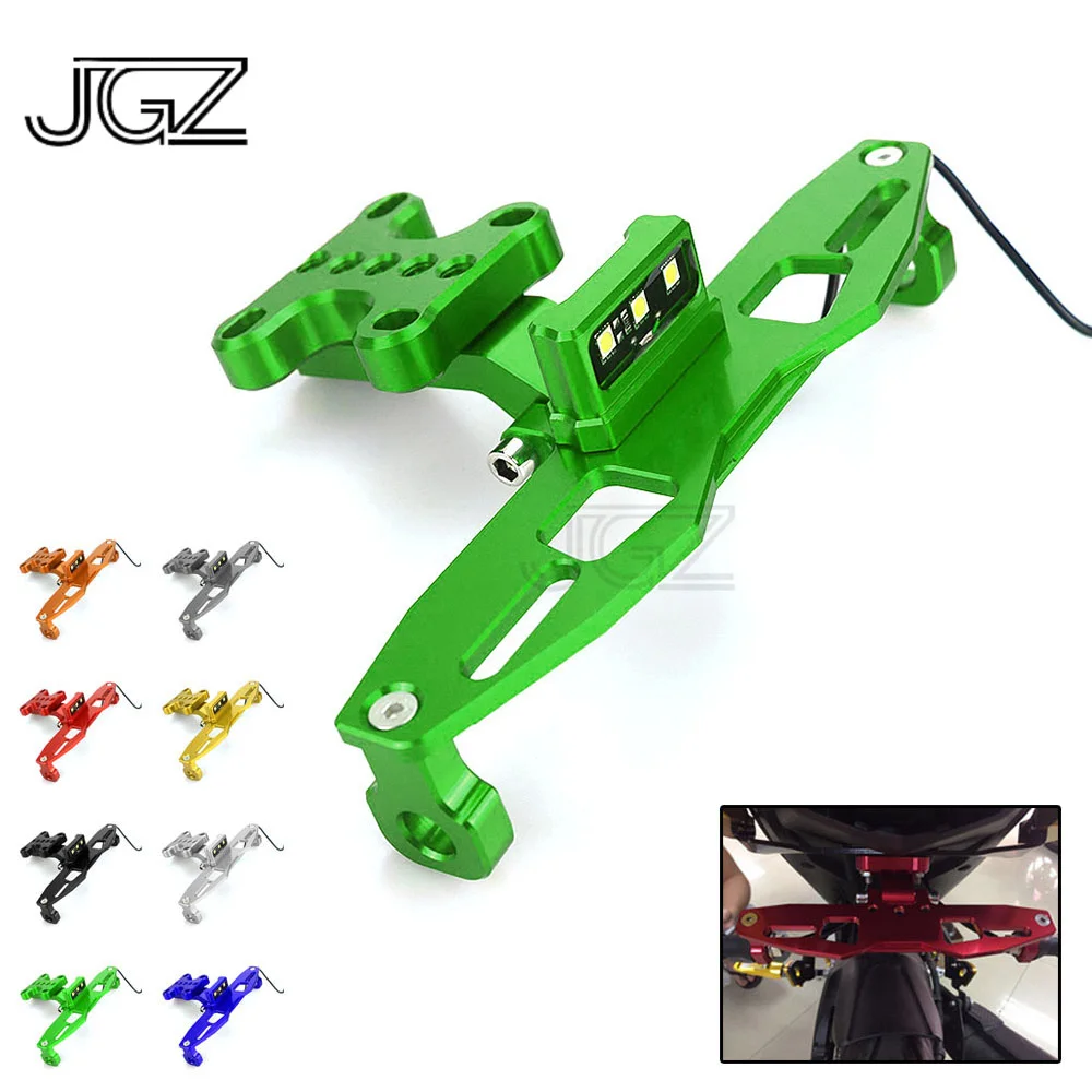 

for Kawasaki Z125 Motorcycle License Plate Bracket CNC Aluminum Mount Frame With LED White Light for Yamaha TFX150 M-SLAZ Green