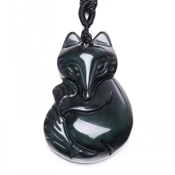

Wholesale Natural Rainbow Eyes Obsidian Stone Necklace Fox pendant Women Men Obsidian Beads Chain Fashion Jewelry Accessories