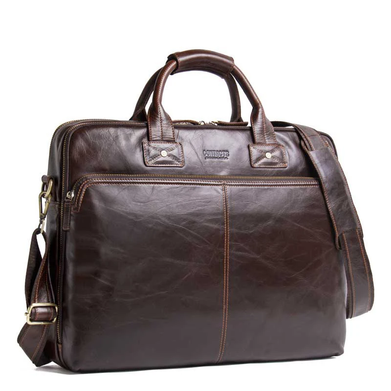 Мужские сумки из натуральной кожи могут удерживать 15,6 дюймовый бизнес-портфель для ноутбука