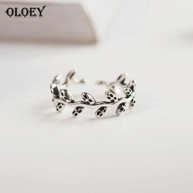 

OLOEY 100% 925 Sterling Silver Olive Branch Leaves Open Rings For Women Creative Lady Fine Jewelry Gift Drop Shipping YMR432