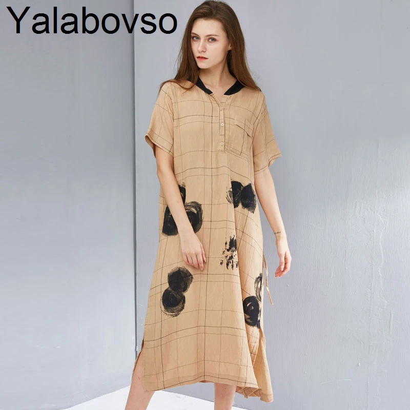 

2019 Summer Side slit Loose dress for woman Free size Female summer dress for 50-100kg woman A0A Z30