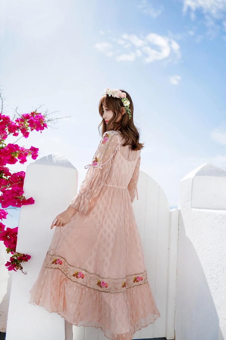 Магазин Джессики весеннее женское винтажное милое кружевное повседневное свободное розовое длинное платье до середины икры vestidos verano vadim