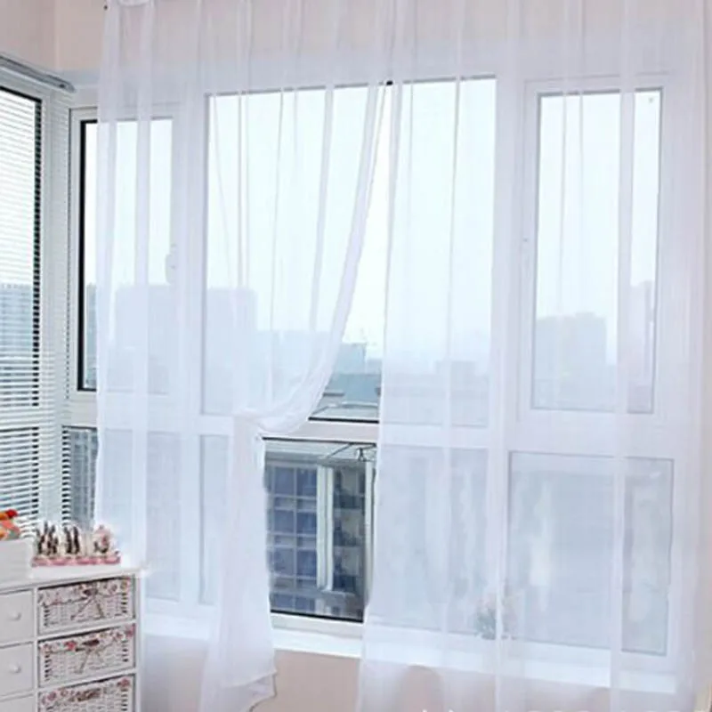 Свадебные тюлевые шторы, красочные прозрачные вуали, занавески, Современный домашний декор для окна, для гостиной, кухни, просвечивающие - Цвет: Белый