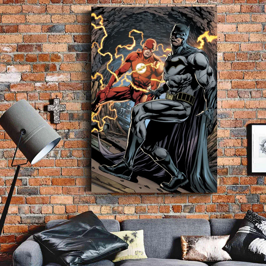 

Home Prints Painting 1 Panel Poster Batman Flash Pictures Wall Art Superhero Comic Modular Canvas Decor Bedside Background