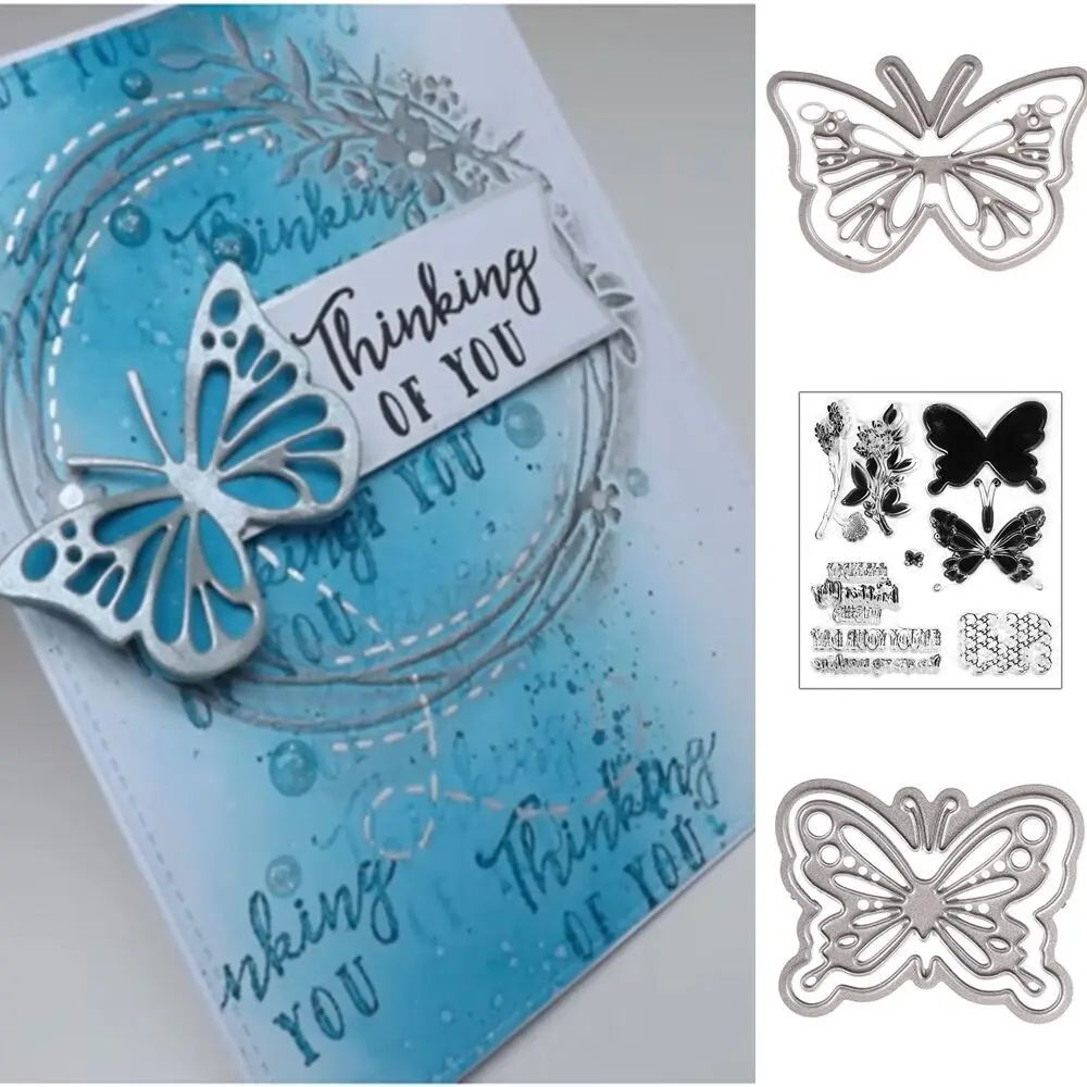 

New Butterfly Metal Stencils Cutting Dies&Clear Rubber Stamp Scrapbooking Embossing Card Making DIY Gift Craft Photo Album Decor