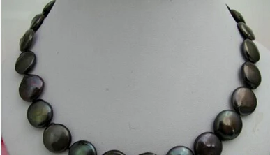 

huij 004902 15mm coin black freshwater pearl necklace