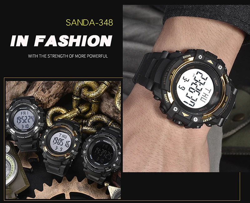 Лидер продаж бренд SANDA S-digital LED спортивные ударные часы мужские повседневные многофункциональные наручные часы Военные 30 м