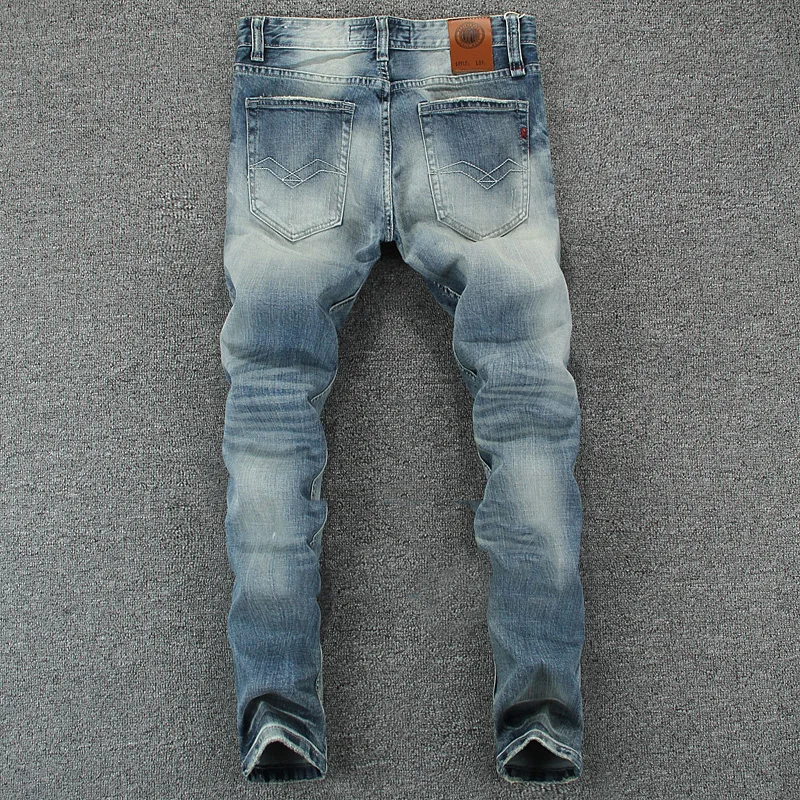 Italian Vintage Designer Men Jeans Light Blue Slim Fit Denim Buttons Pants Classical Simple Jeans Homme Cotton Brand Jeans Men