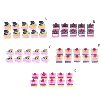 

10pcs/set Resin 3 Layer Strawberry Cake Food Flatback Flat Back Cabochon Kawaii DIY Craft Decoration Dollhouse Miniature