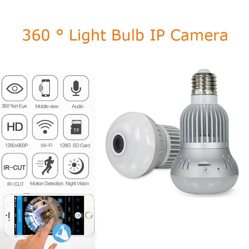 

BabyKam Light Bulb Camera IP Fisheye 960P 360 Degree Full View CCTV VR Camera 1.3MP Home Surveillance Wi-fi Camera Panoramic