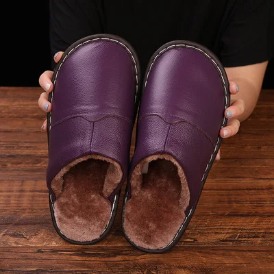 Мужские зимние домашние тапочки; хлопковые тапочки из искусственной кожи; Мужская водонепроницаемая Нескользящая домашняя обувь для пар; зимняя теплая обувь