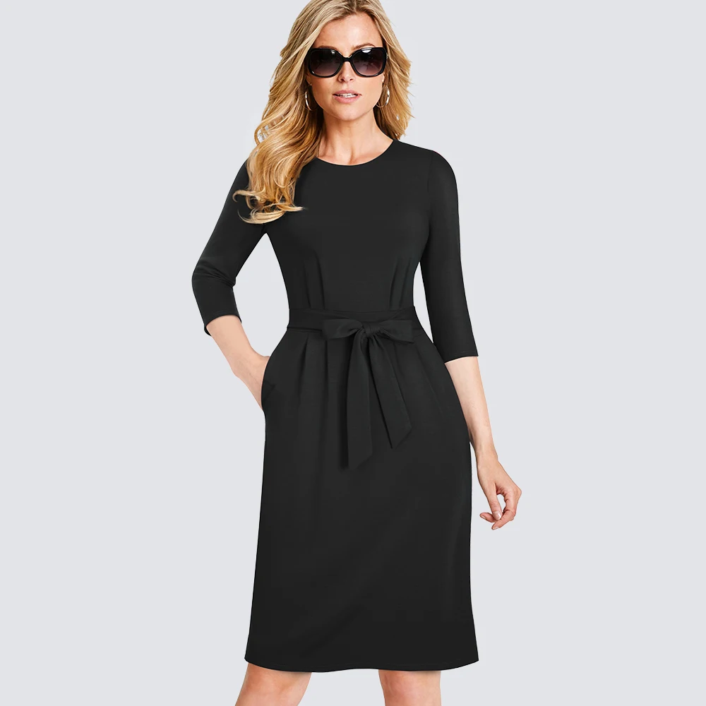 

Casual 3/4 Sleeve Elegant Lady Solid Work Business Office Dress HB462
