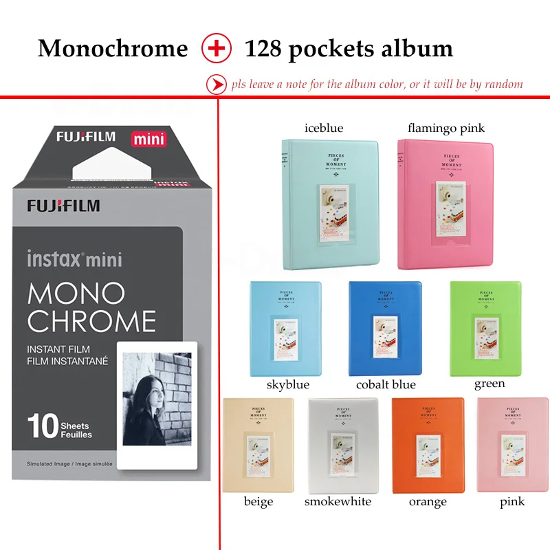 Монохромная пленка Fujifilm Instax Mini 10 листов для смартфона 9 8 7s 70 90 25 мгновенный