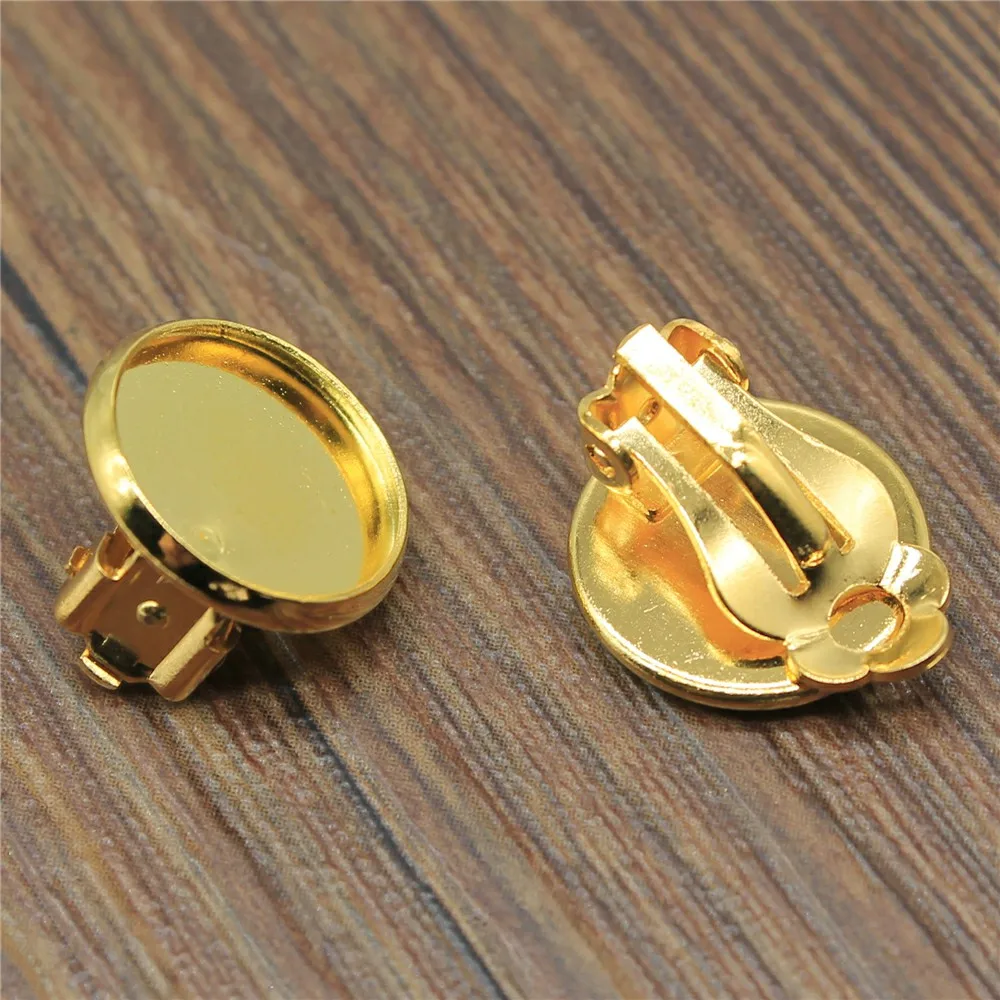 

Gold Color Fit 10mm 12mm 14mm Round Glass Cabochon Copper Material Earring Clips Clasp Base Settings Jewelry Findings 10pcs/lot