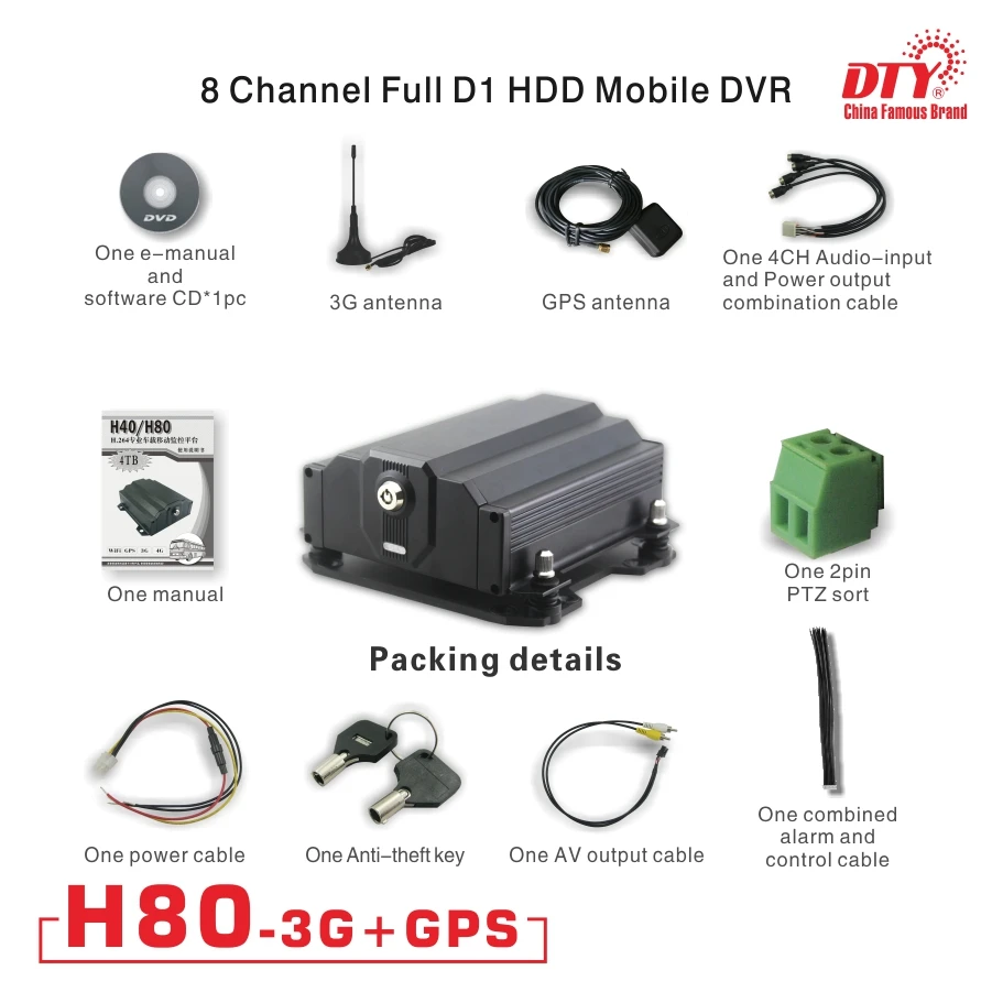 

DTY brand 2.4G wifi 8 ch network dvr, alarm support cctv bus dvr, H80-3G(3g+gps)