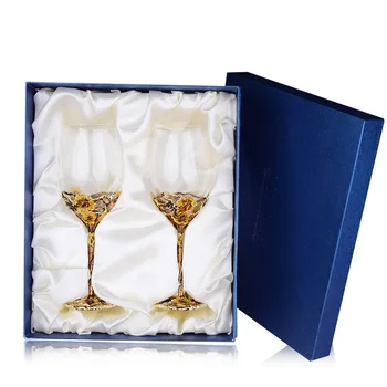 

European Crystal Golden Acquisition Enamel Color Red Wine Cup Wedding Gift Tumbler Crystal Clear Bright Plating Process Glass