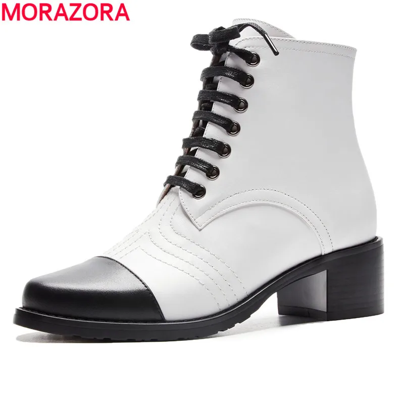 

MORAZORA 2020 mixed colors new fashion women's shoes genuine leather boots lace up round toe autumn ankle boots ladies