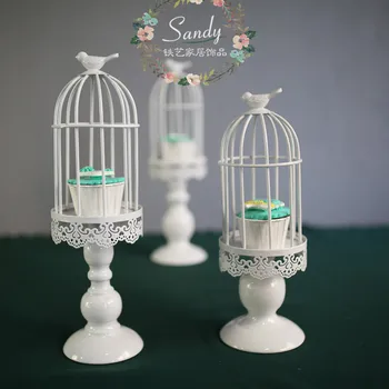 

European wrought iron creative white retro birdcage carved candle cupcake stand